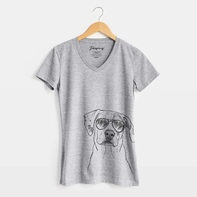 Aviator Julio the Dogo Argentino Mix - Women's V-neck Shirt-- Asymmetrical Pockets Print