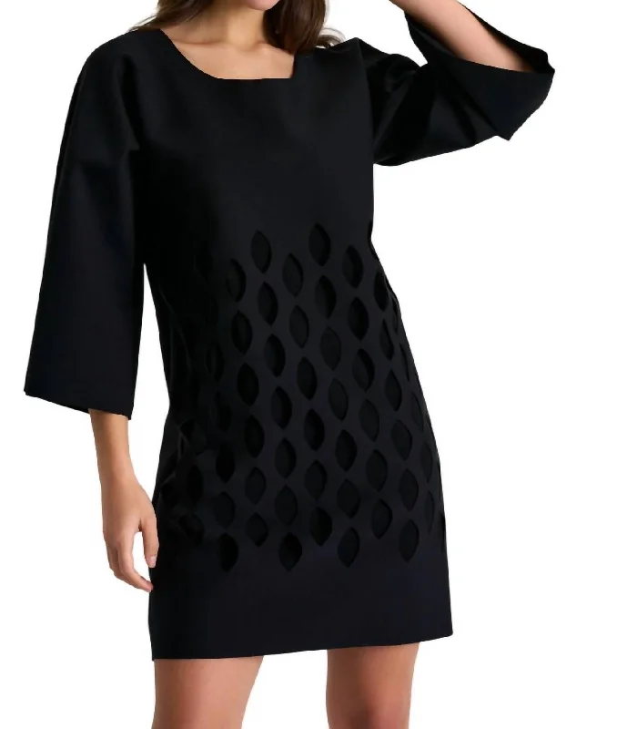 Flared Sleeve Mini Dress In Black Cozy Sweater Mini Dress