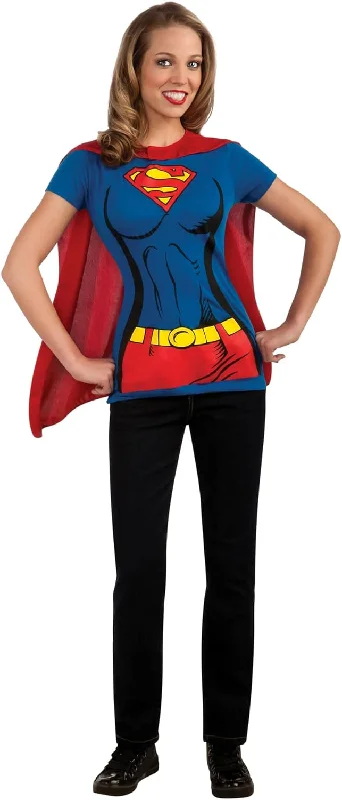 Womens Supergirl T-Shirt and Cape Set-- Satin Fabric Silk Fabric Chiffon Fabric