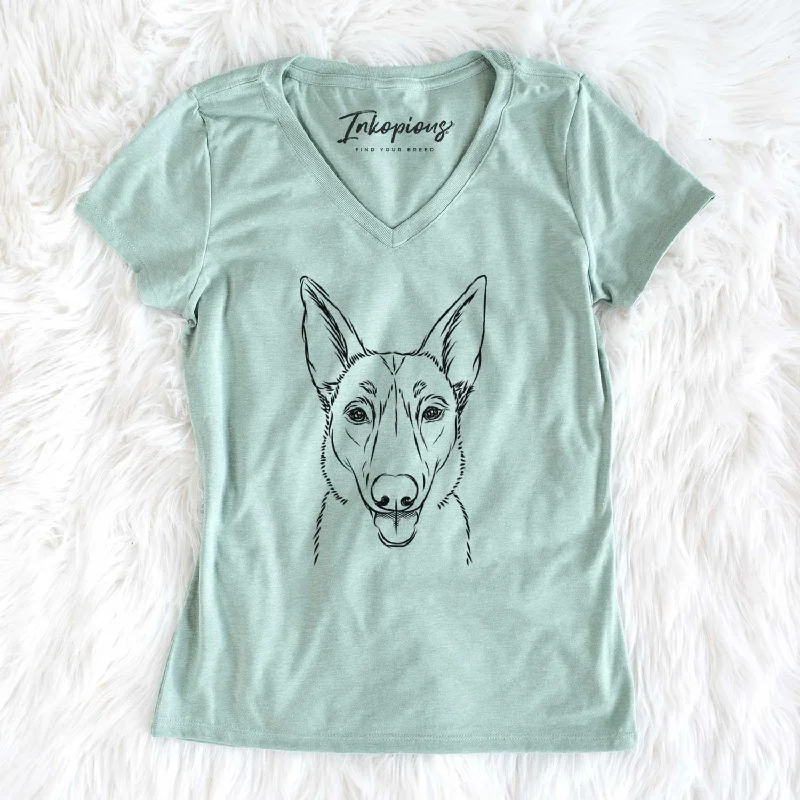 Bare Lyric the Belgian Malinois - Women's V-neck Shirt-- Hooded Caped Shawl Collar