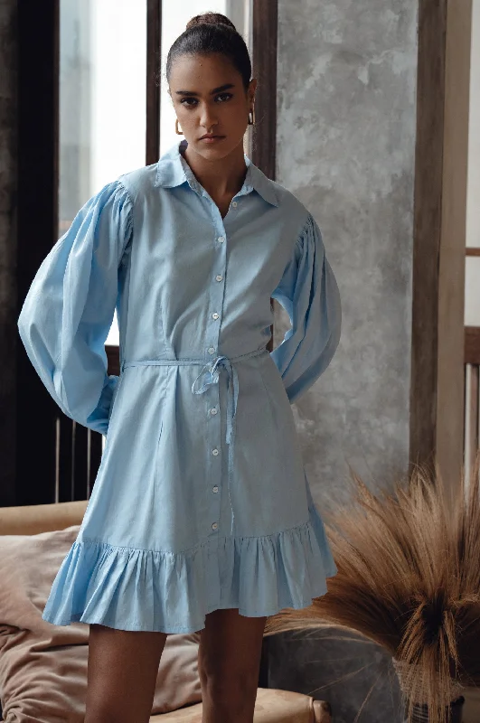 Malina Button Down Cotton Mini Dress by ELF Cozy Satin Mini Dress