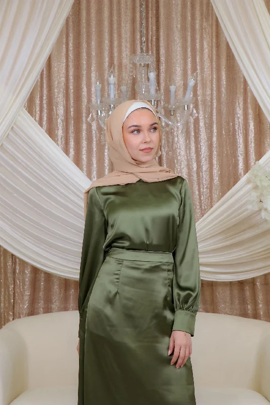 Lameera Satin Blouse - Sage Green High Neck Blouse