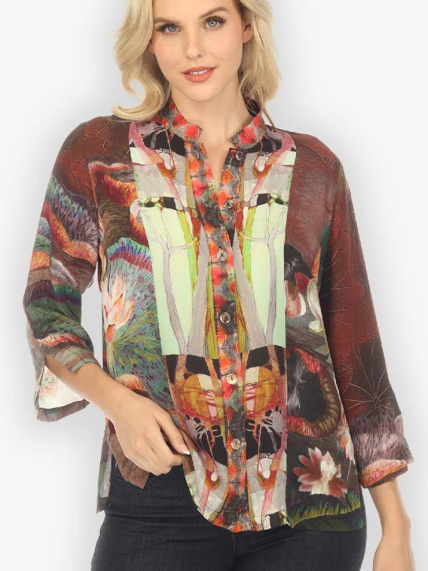 Giant Water Lily Silk Blouse Casual Relaxed Blouse