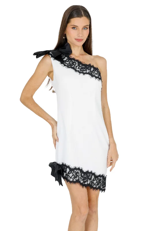 Zeena One Shoulder Lace Mini Dress Chic Pleated Mini Dress