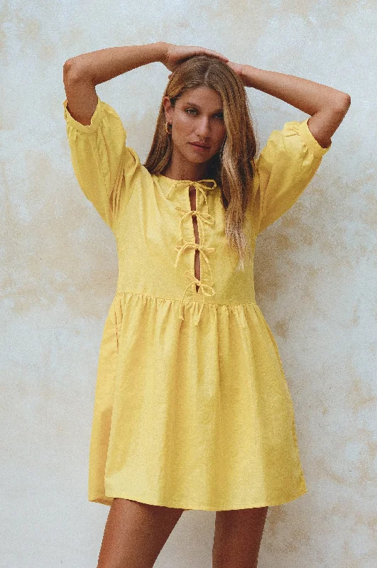 Beatrice Puff Sleeve Linen Mini Dress by ELF Comfortable Linen Mini Dress