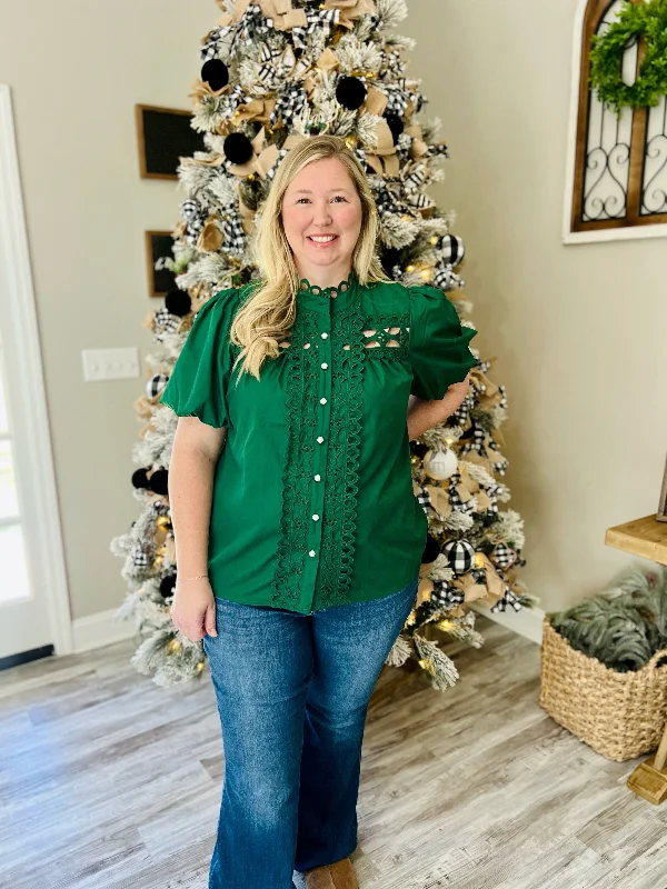 Carolina Eyelet Curvy Blouse in Green Airy Cotton Blouse