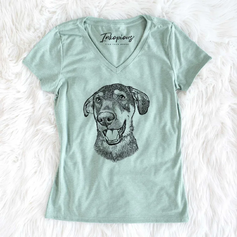 Bare Jet the Mixed Breed - Women's V-neck Shirt-- Cotton Fabric Linen Fabric Terry Fabric Bare Jet the Mixed Breed - Women's V-neck Shirt-- Cotton Fabric Linen Fabric Terry Fabric