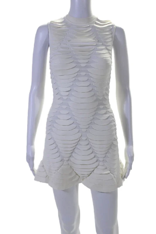 Alaia Womens Sleeveless Three Dimensional Python Mini Dress White Trendy Off-Shoulder Dress Mini