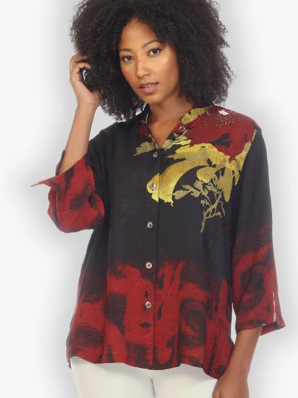 Flower Silk Magic Citron Style Blouse Lightweight Floral Blouse