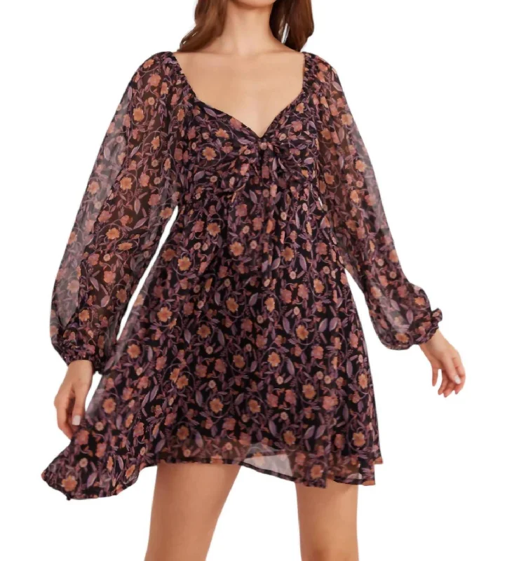 Regal Babydoll Mini Dress In Ditsy Floral Elegant Off-Shoulder Dress Mini