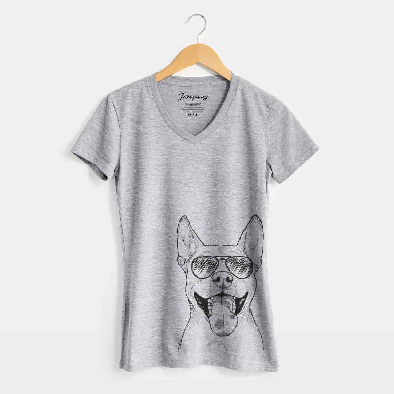 Aviator Khaleesi the Carolina Dog - Women's V-neck Shirt-- Welt Pockets Slit Pockets Flap Pockets
