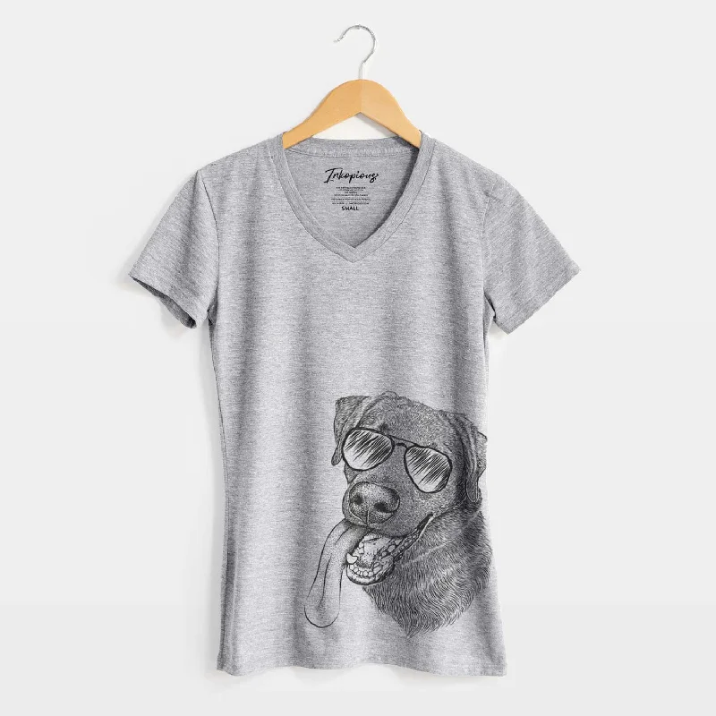 Aviator Macaroni the Lab Mix - Women's V-neck Shirt-- Beaded Sequined Faux Fur