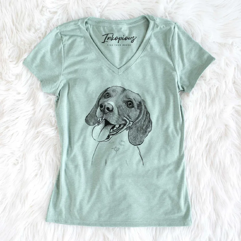 Bare Little Bandit the Beagle - Women's V-neck Shirt-- Handmade Hand-knitted Hand-woven