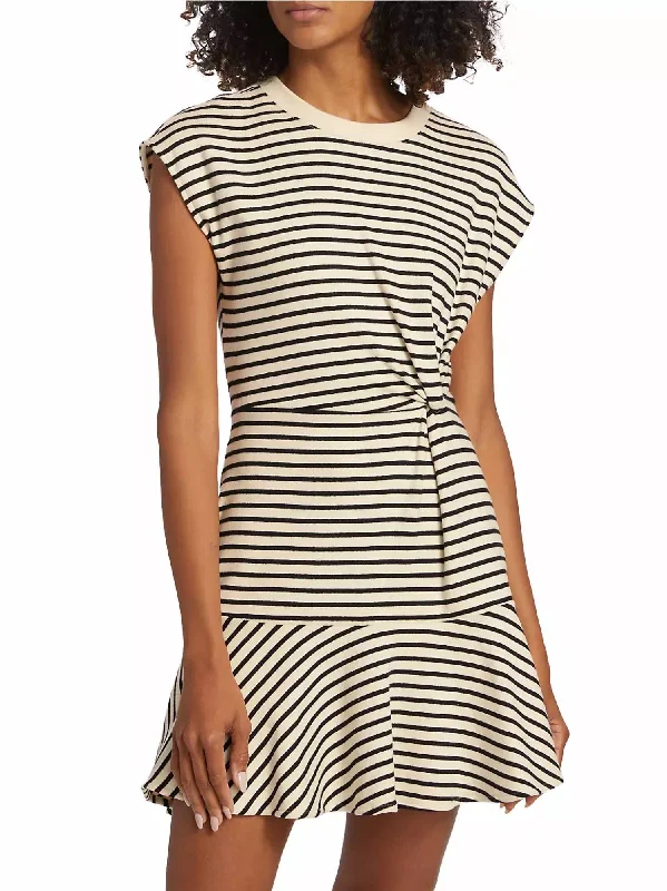 Maeve Stripe Stretch Cotton Mini Dress In Cream/black Fashionable Denim Mini Dress