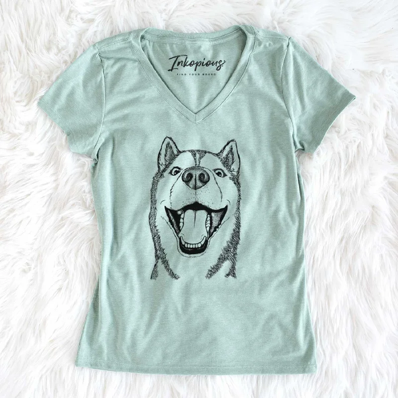 Bare Little Country the Siberian Husky - Women's V-neck Shirt-- Rayon Velvet Corduroy