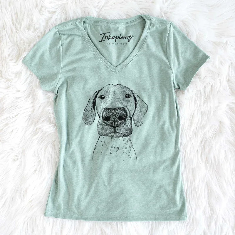 Bare Leroy the German Shorthaired Pointer - Women's V-neck Shirt-- Print Jacquard Patchwork
