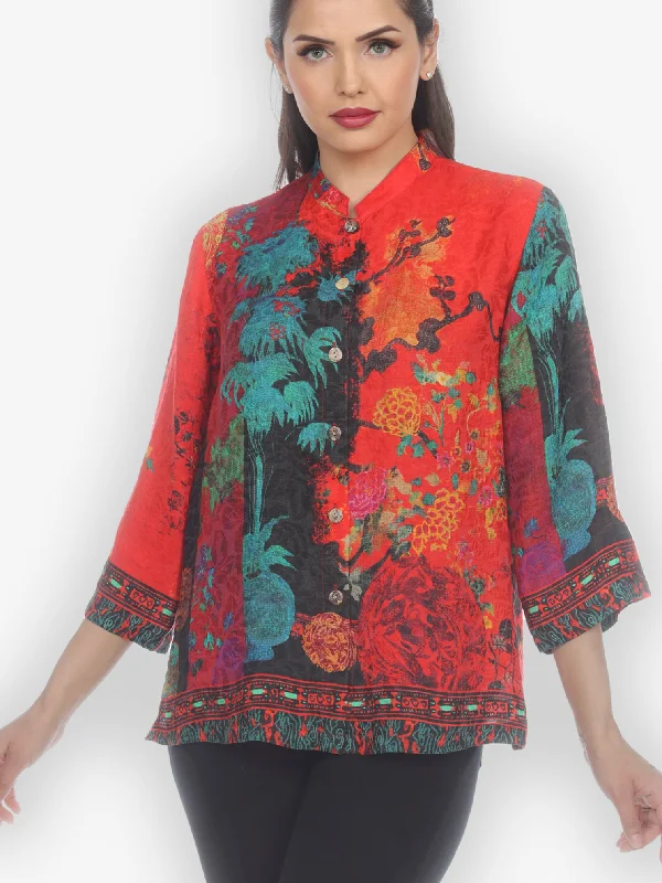 Vintage Vase Floral Silk Blouse Feminine Satin Blouse