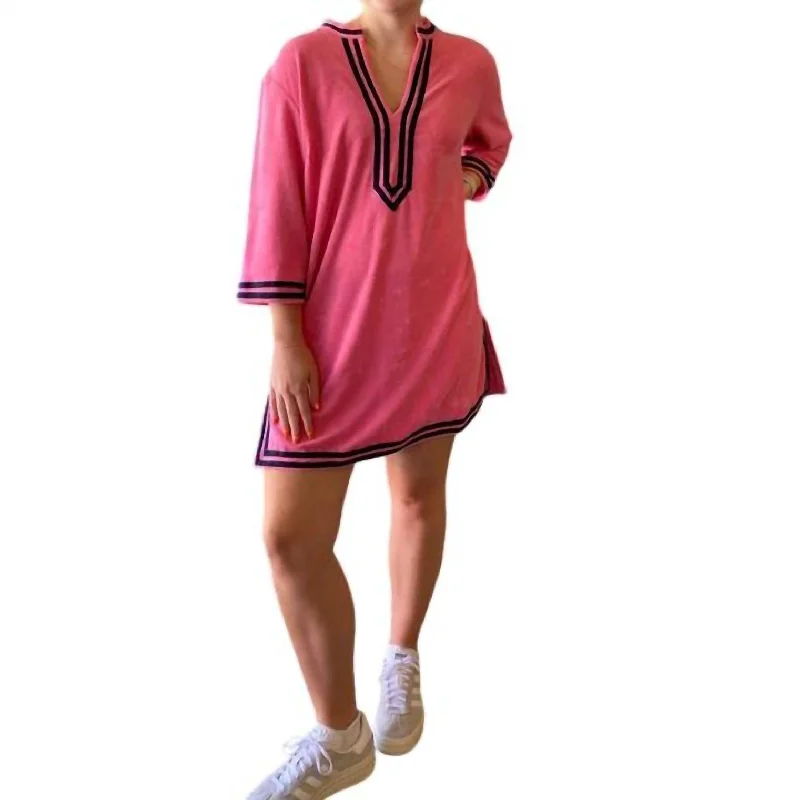 Kaftan Mini Dress In Pink,navy Fashionable Mini Dress with Pockets