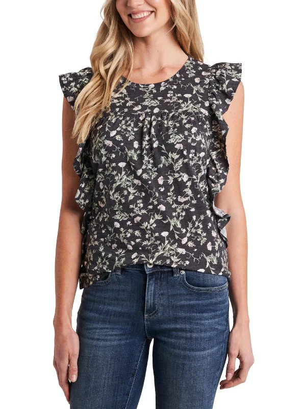 Womens Floral Ruffled Blouse Elegant Peplum Blouse