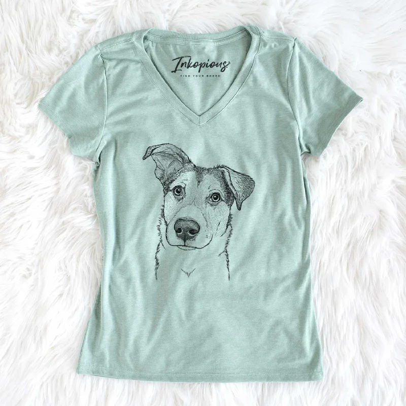 Bare Leia the Mixed Breed - Women's V-neck Shirt-- Cashmere Blend Cotton Blend Poly Blend