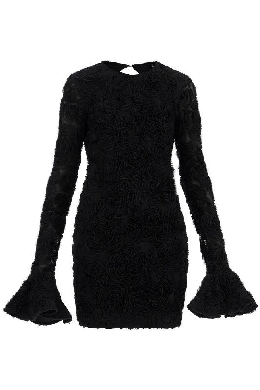 Rotate Women's  Mini Dress In Recycled Fabric With 3D Floral Texture Comfortable Fit-and-Flare Mini Dress
