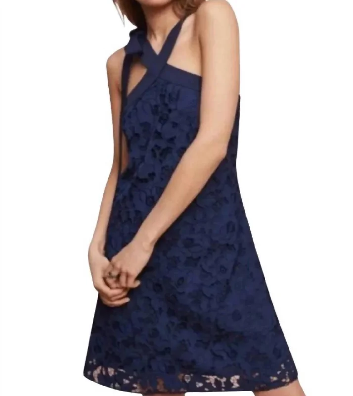 Floral Lace Mini Dress In Navy Blue Stylish Plaid Mini Dress