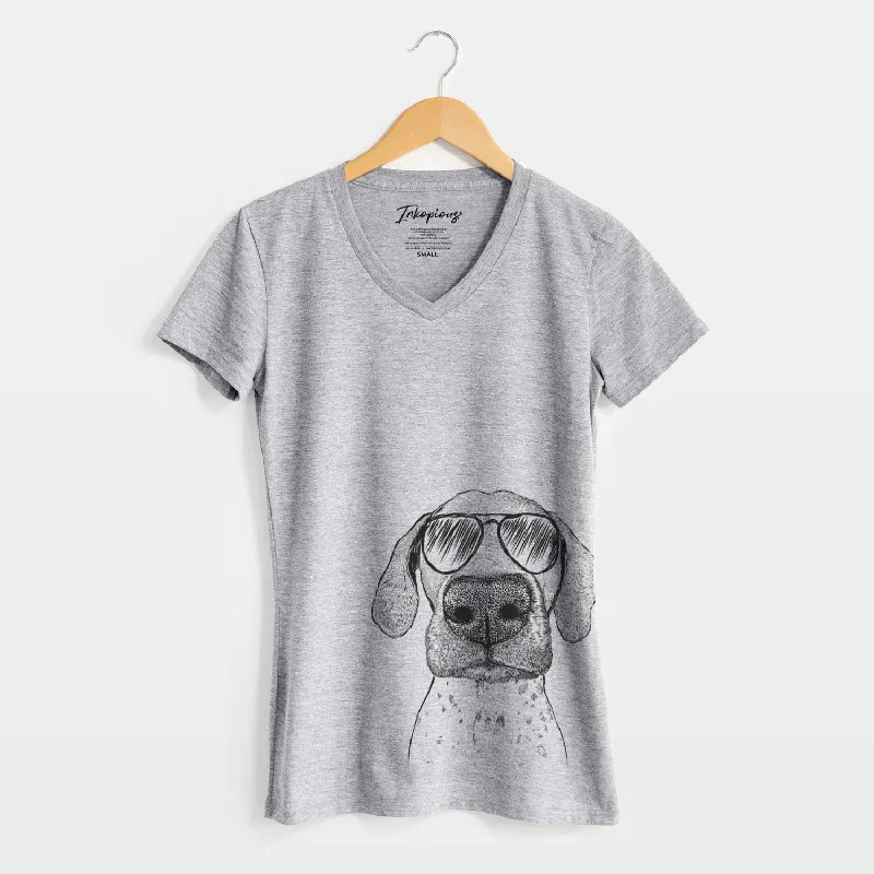 Aviator Leroy the German Shorthaired Pointer - Women's V-neck Shirt-- Houndstooth Herringbone Solid