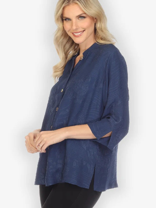Solid  Navy Silk  Blouse Smart Casual Blouse