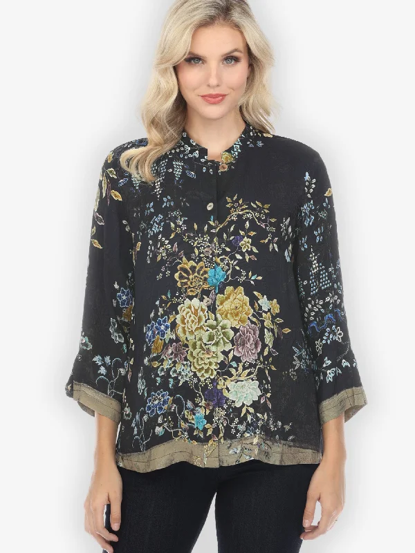 Queenly Radiant Charm in Vintage Silk Blend Blouse Semi-Sheer Blouse
