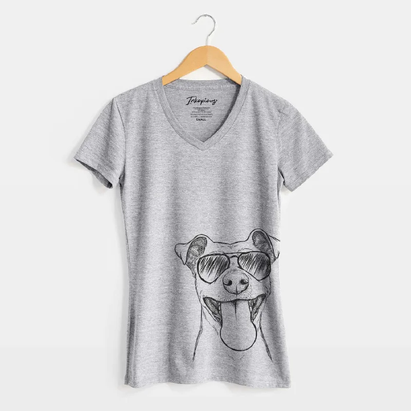 Aviator Lemmie the Mixed Breed - Women's V-neck Shirt-- Ribbed Striped Patterned