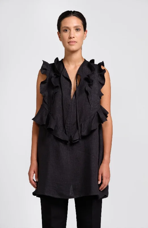 Black hemp blouse Silky Tunic Blouse