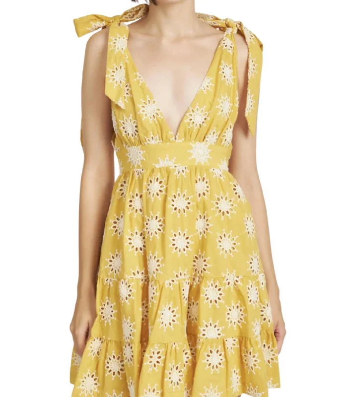Embroidered Tiered Mini Dress In Yellow Trendy Crossover Mini Dress