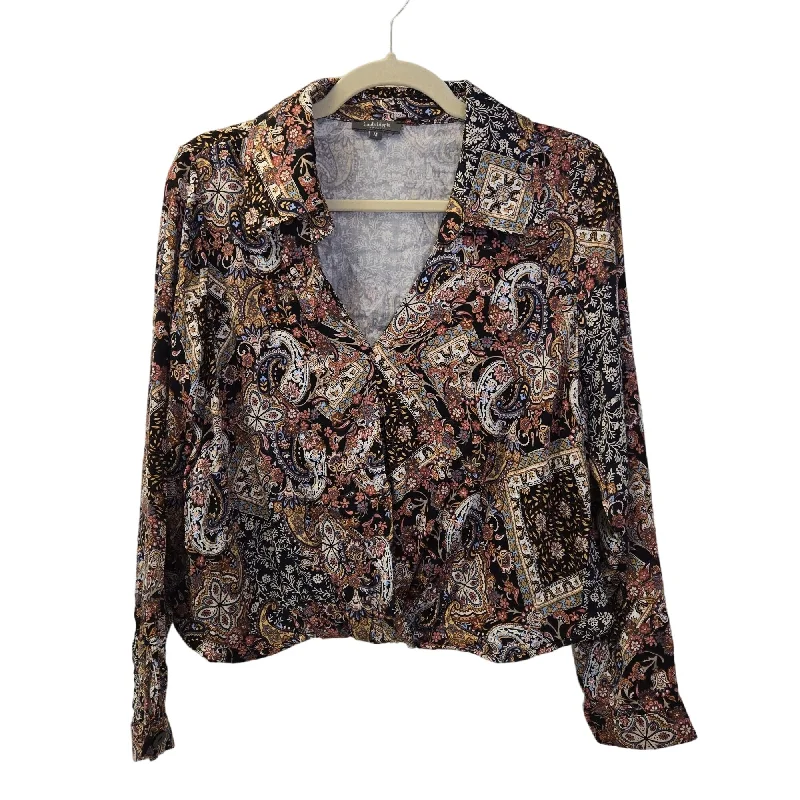 Haute Hippie Floral & Paisley Print Cropped Faux Wrap Blouse Size Medium Frilled Cuff Blouse
