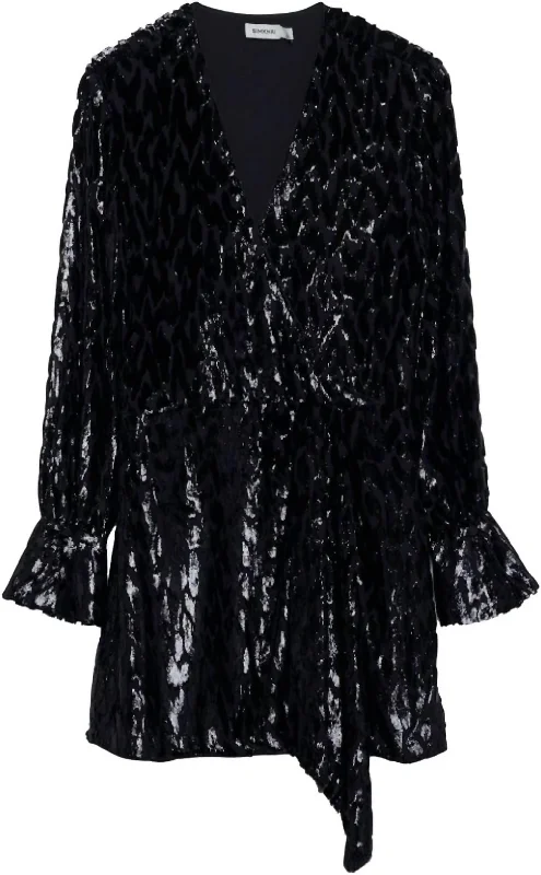 Women's Long Sleeve Metallic Jacquard Mini Dress In Black Stylish Spaghetti Strap Mini Dress