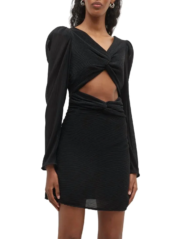 Nanita Twisted Cutout Knit Mini Dress In Black Casual Button-Up Mini Dress