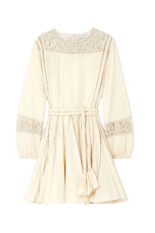 Women's Ella Tie Belt Macadamia Mini Dress In Off White Chic Sleeveless Mini Dress