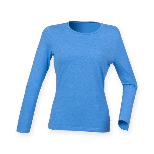 SF Womens/Ladies Feel Good Stretch Long-Sleeved T-Shirt-- Mesh Blend Leather Blend Suede Blend