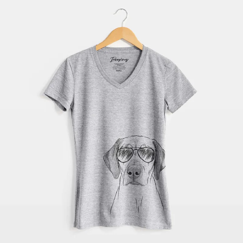Aviator Jenga the Rhodesian Ridgeback - Women's V-neck Shirt-- Mesh Fabric Canvas Fabric Denim Fabric Aviator Jenga the Rhodesian Ridgeback - Women's V-neck Shirt-- Mesh Fabric Canvas Fabric Denim Fabric