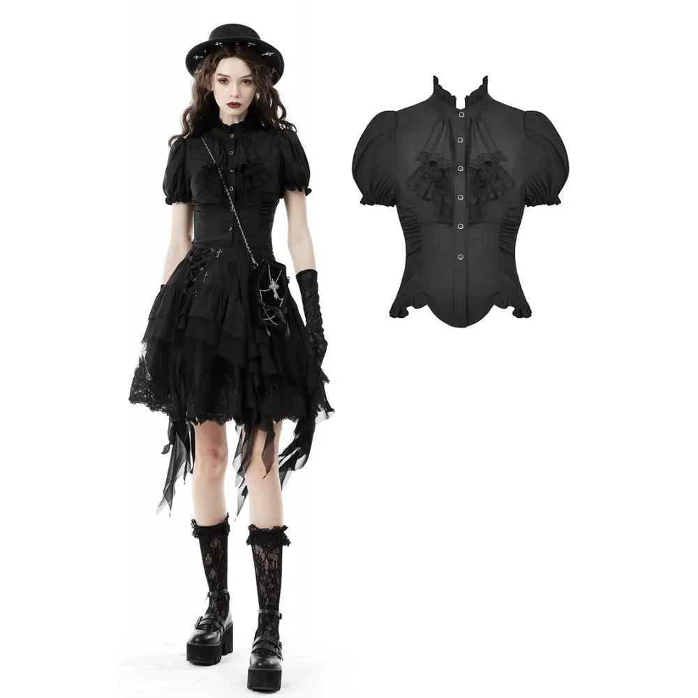 Dark in Love Sinead Blouse - Black Playful Puff Blouse