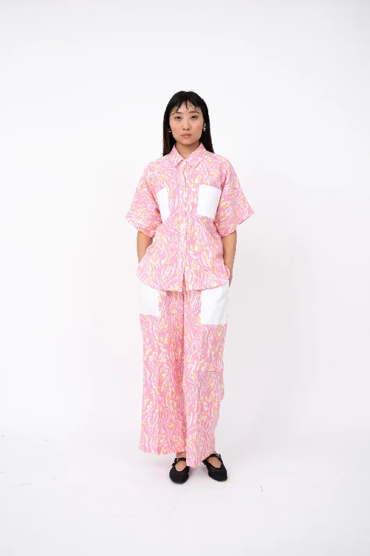 Pink Wave Print Shell Shirt-- Sequined Glittery Shiny