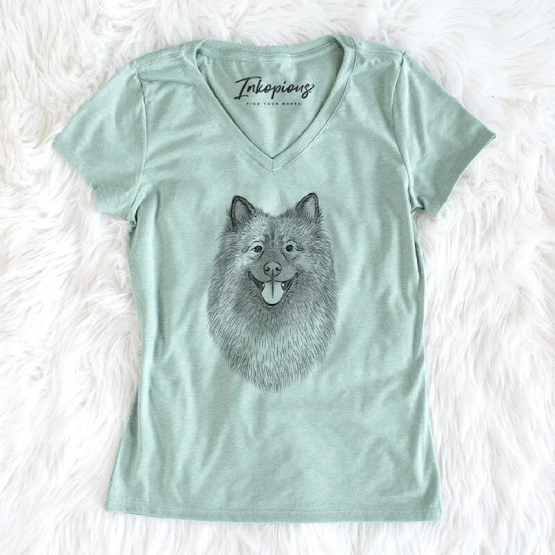 Bare Kai the Keeshond - Women's V-neck Shirt-- Chenille Blend Fleece Blend Nylon Blend