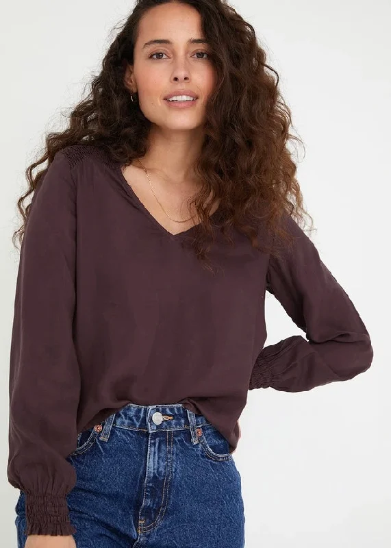 smock shoulder blouse Collared Satin Blouse