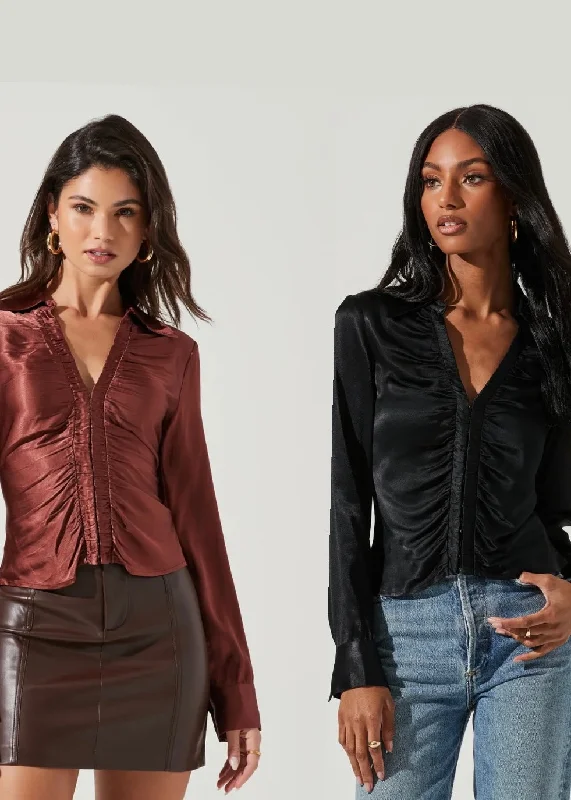 hook & eye collar blouse Balloon Sleeve Blouse