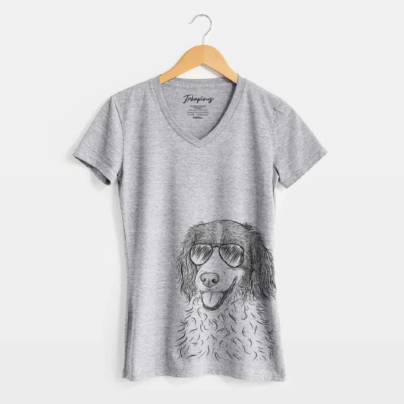 Aviator Maggie the Springer Spaniel - Women's V-neck Shirt-- Solid Color Striped Floral