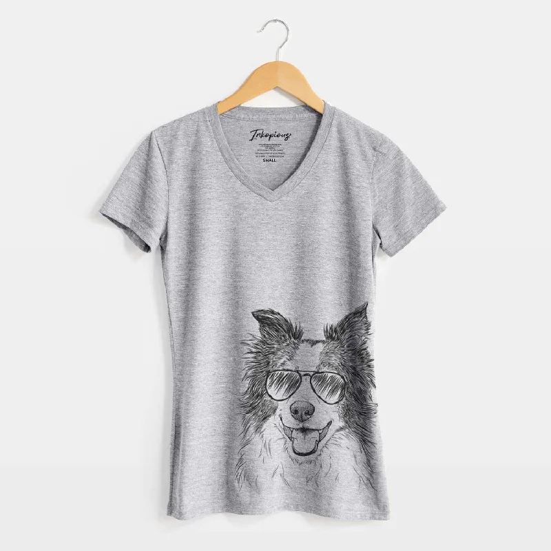 Aviator Kylee the Border Collie - Women's V-neck Shirt-- Fashionable Trendy Casual