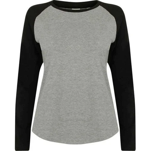 SF Womens/Ladies Heather Long-Sleeved Baseball T-Shirt-- Cotton Fabric Linen Fabric Terry Fabric