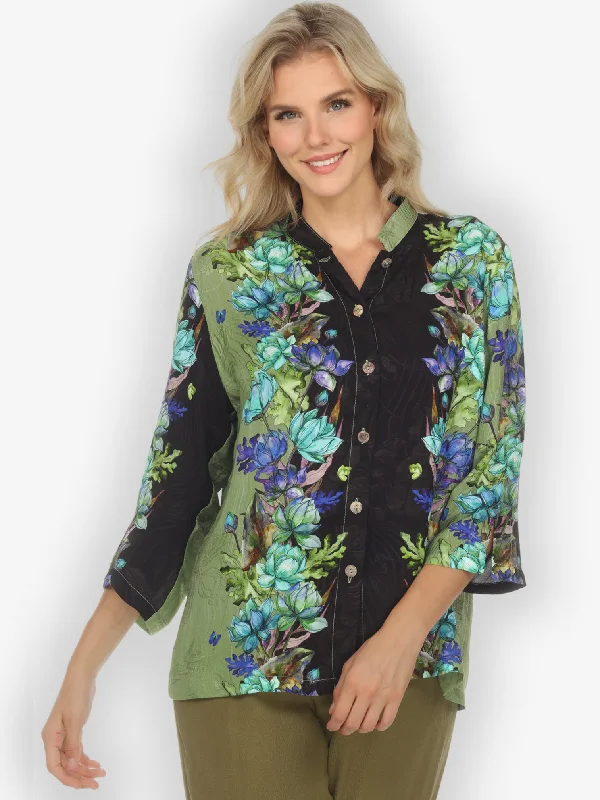 Lotus Sunny Breeze Citron Style Silk Blouse Elegant Semi-Sheer Blouse