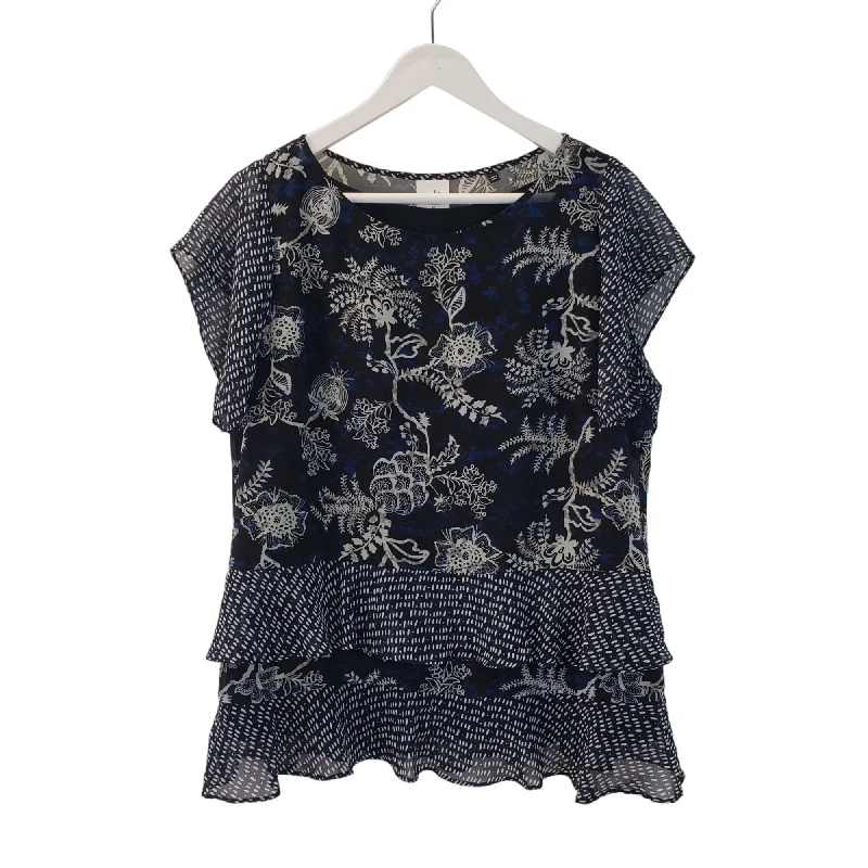 Cabi Hybrid Floral Tiered Ruffle Blouse in Size Medium Pleated Collar Blouse
