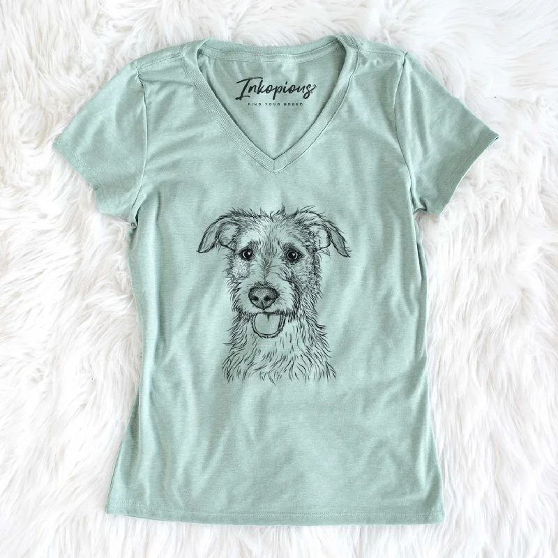 Bare Maggie the Terrier Mix - Women's V-neck Shirt-- Thin T-Shirt Open Front Quick Dry