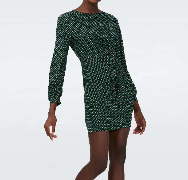 Caroline Mini Dress In Diamond Cubes Venus Elegant Mini Dress with Ruffles